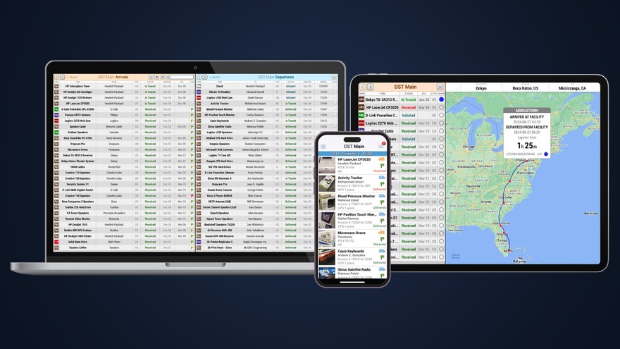 EasyTag shipment dashboard on desktop, tablet and phone